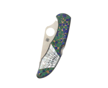 Spyderco Delica, VG-10 Serrated, Azurite & Bronze with Mother of Pearl Web Inlay, closed