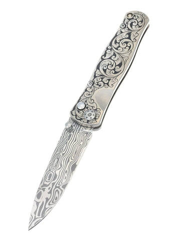 Tesoro Damasteel Button Lock 3½" — Doc's Engraving — Down