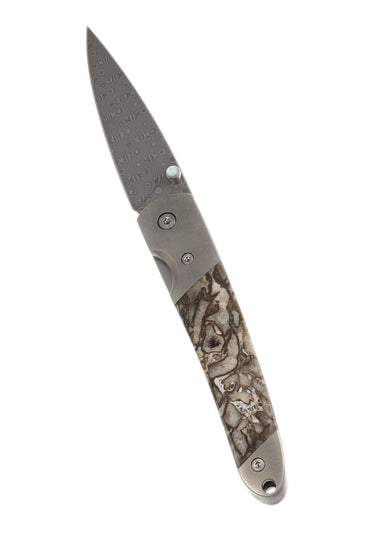 4" Damascus Liner Lock — Dinosaur Bone — Open Up