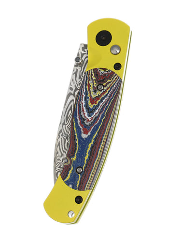 El Rey Damasteel Button Lock Collection W/Pocket Clip — DFD02-CORVETTE-CERA-YELLOW-PVD-BLK-BLKDIAMOND CLOSED