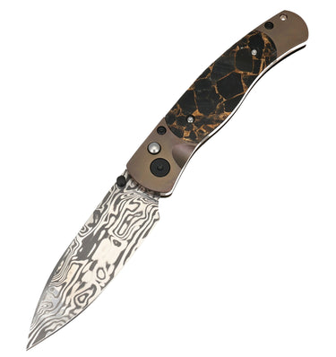 El Rey Damasteel Button Lock — Black Buffalo / Bronze Anodized Frame — Down