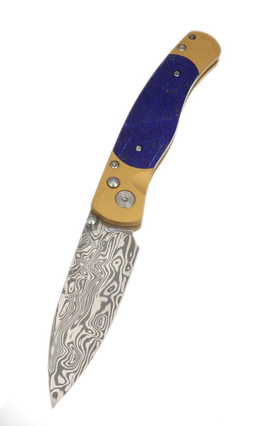 El Rey Damasteel Button Lock — Lapis / Gold Cerakote — Down