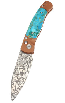 El Rey – Titanium Button Lock Damasteel with Kingman Blue/Green Turquoise — DGE02-#1TQ-CERA-COPPER DOWN