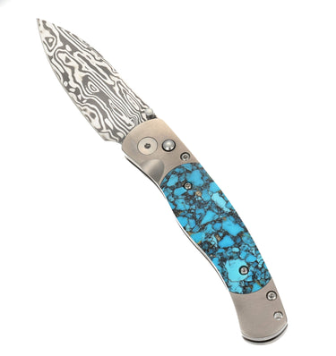 El Rey Damasteel Button Lock – Bonita Blue Turquoise — open