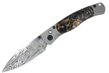 El Rey Damasteel Button Lock — Black Buffalo — Blade Down