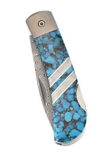 Titanium 3" Lock Back Gemstone Collection, Bonita Blue Turquoise Nugget, closed