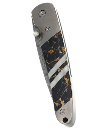 4" Damascus Liner Lock — Black Buffalo — Closed