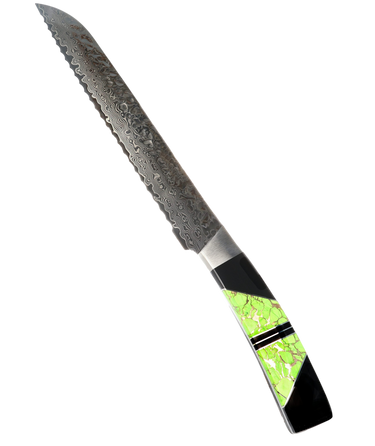 Hammered Damascus Bread Knife with Neon Ranger