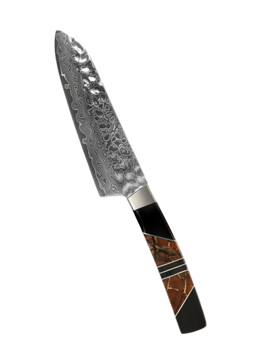 Hammer Damascus 5" Santoku Knife, caramel fossilized mammoth tusk handle