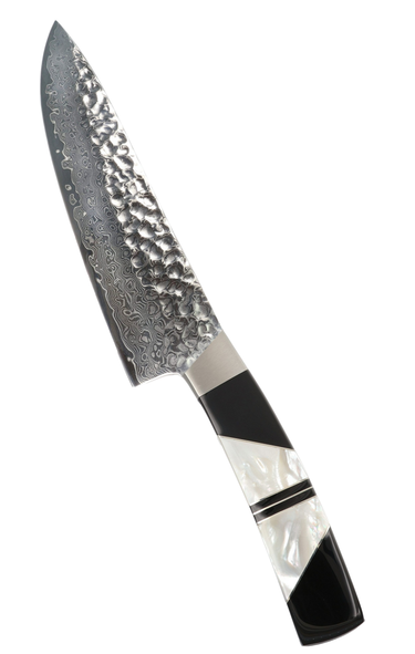 Hammered Damascus Jewelry Collection 8" Chef Knife, Mother-of-Pearl with Jet handle