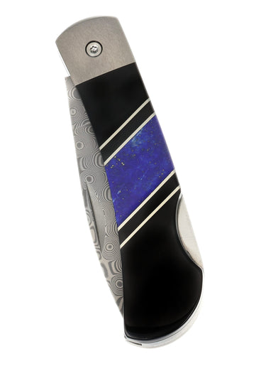 Titanium Damascus 3" Lock Back Jewelry Collection, Lapis, closed
