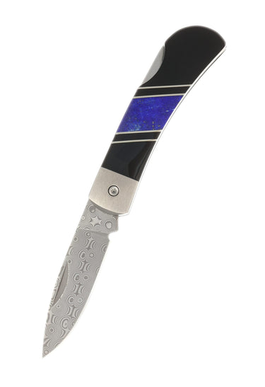 3" Lockback 110-Layer Stainless Damascus – Lapis Lazuli with Jet — open, blade down