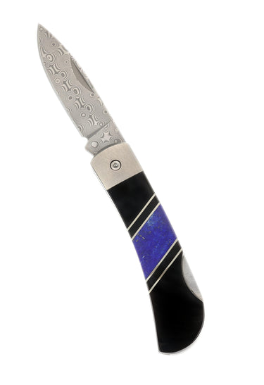 3" Lockback 110-Layer Stainless Damascus – Lapis Lazuli with Jet — open