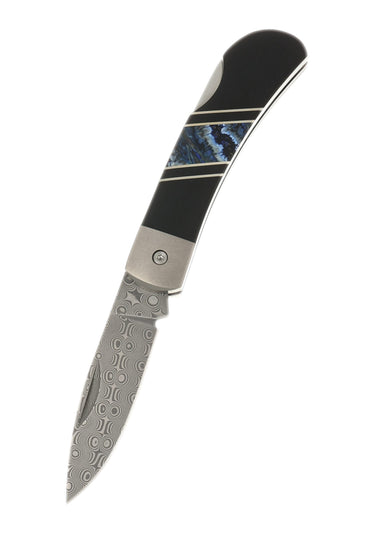 3" Damascus Lockback — Blue Mammoth Tooth, Jet — Down
