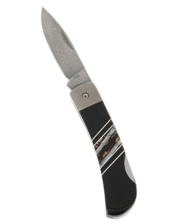 Titanium 3" Damascus Lock Back Mammoth Tooth Jewelery Collection, open