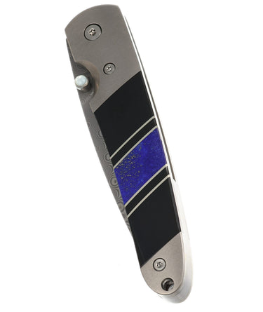 4" Liner Lock 110-Layer Stainless Damascus – Lapis Lazuli with Jet — closed