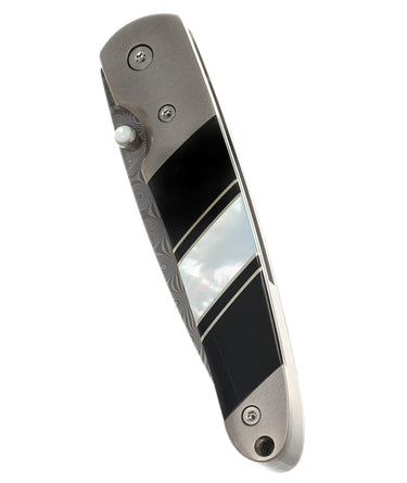 4" Damascus Liner Lock — Jet, Mother-of-Pearl — Closed