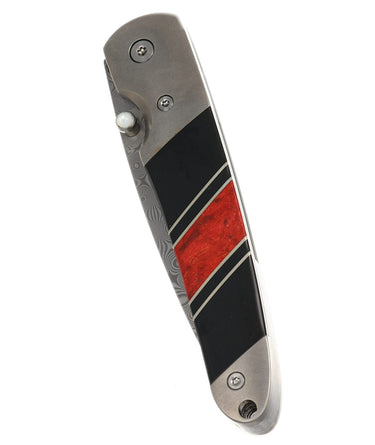 4" Liner Lock 110-Layer Stainless Damascus – Red Coral with Jet — closed