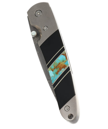 4" Liner Lock 110-Layer Stainless Damascus – Turquoise with Jet — closed