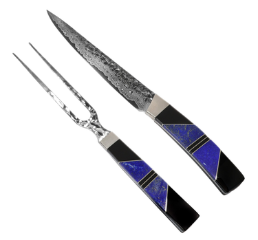 Jewelry Series Carving Set, Lapis Lazuli with Jet and silver handles