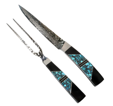 Jewelry Series Carving Set, Turquoise with Jet and silver handles