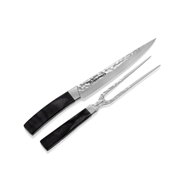 Hammer Damascus Carving Set, Fossilized Mammoth Tusk Handles, carving fork and knife