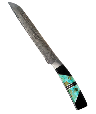 Hammered Damascus Bread Knife with Turquoise #1