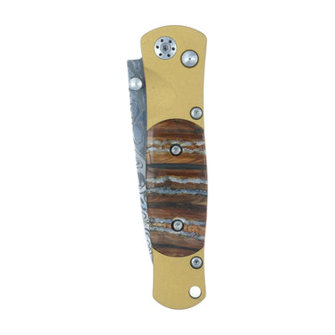 Tesoro Damasteel Button Lock 3½" — Natural Mammoth Tooth / Gold Cerakote — Front