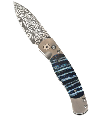 El Rey Damasteel Button Lock — Blue Mammoth Tooth — Up