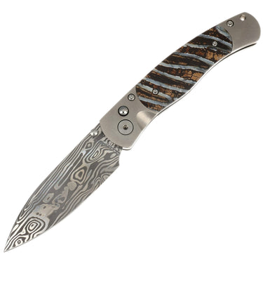 El Rey Damasteel Button Lock – Fossilized Mammoth Tooth — open, blade down