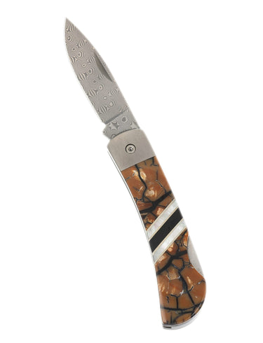 3" Lockback 110-Layer Stainless Damascus – Carmel Mammoth Tusk — open