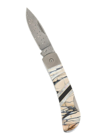 3" Lockback 110-Layer Stainless Damascus – White Mammoth Tusk — open