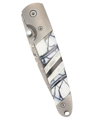 4" Liner Lock 110-Layer Stainless Damascus – White Mammoth Tusk — closed