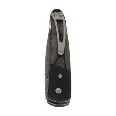 4" Damascus Liner Lock — Black-Lip Mother-of-Pearl / Black Cerakote — Back