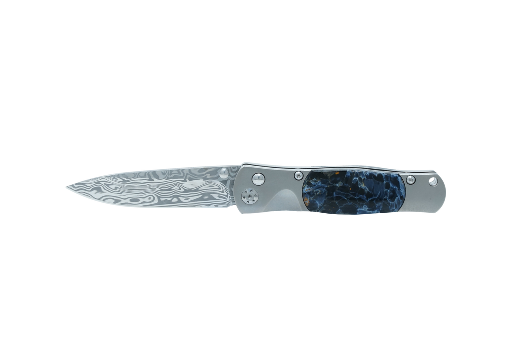 Tesoro Button Lock: Damasteel Exotic Pietersite w/Pocket Clip