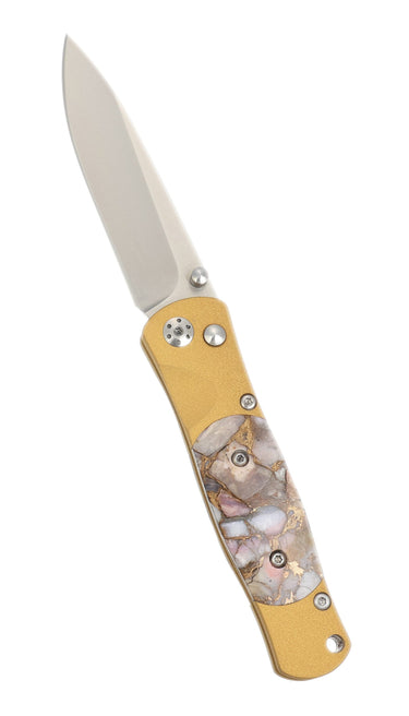 Tesoro Button Lock 3½" — Peruvian Opal / Gold Cerakote — Open