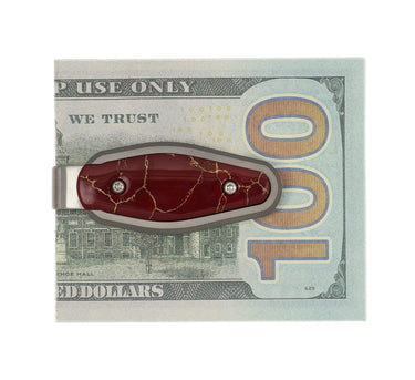 Titanium Money Clip – Red Jasper with Gold Matrix — studio view