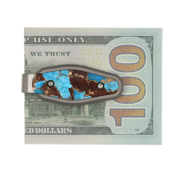 Titanium Money Clip – Turquoise & Lava Rock — studio view