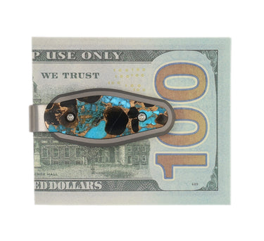 Titanium Money Clip – Turquoise, Obsidian & Bronze — studio view