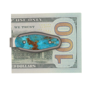 Titanium Money Clip – Kingman Blue Turquoise — studio view