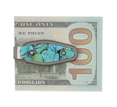 Titanium Money Clip – Kingman Blue Turquoise with Black Matrix — studio view