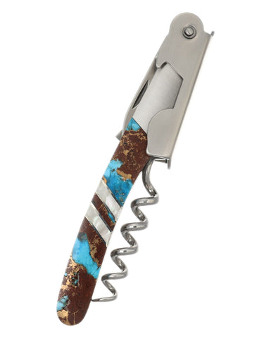 Waiter's Knife — Turquoise, Lava Rock and Bronze — Closed