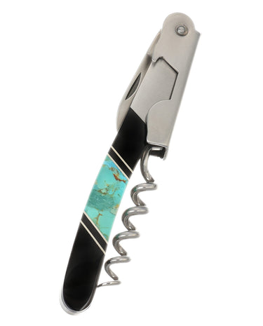 Stainless Steel Wine Opener – Turquoise & Jet — closed