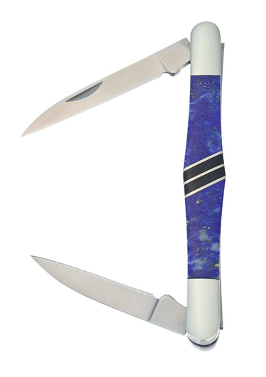 Two-Blade Tuxedo Knife – Lapis Lazuli with Jet — open