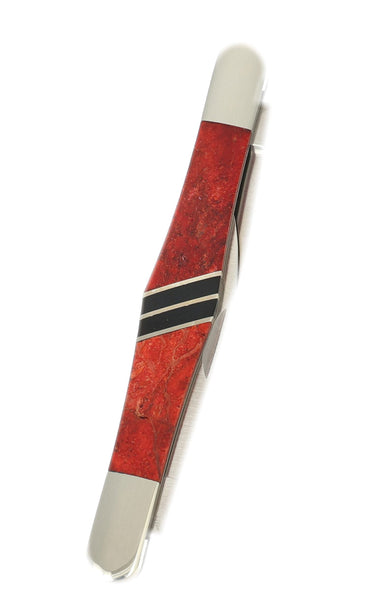 Two-Blade Tuxedo Knife – Red Coral with Jet — closed
