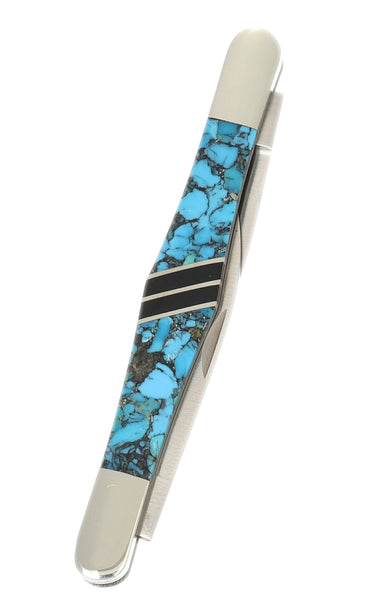 Two-Blade Tuxedo Knife – Bonita Blue Turquoise with Jet — closed