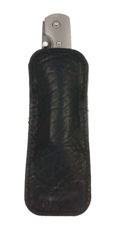 Large American Buffalo Hide Knife Pouch with Pocket Clip — black, front