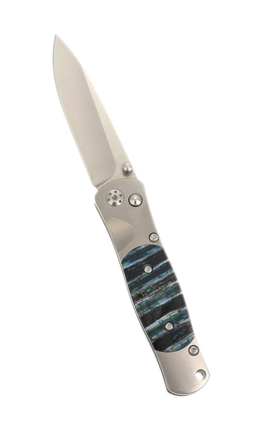 Tesoro Button Lock 3½" — Blue Mammoth Tooth — Open