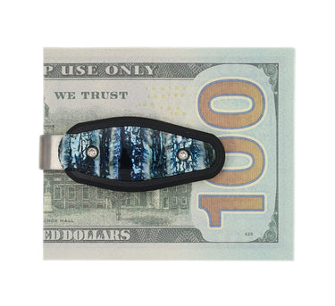 Titanium Money Clip – Blue Fossilized Mammoth Tooth with Black Cerakote — studio view