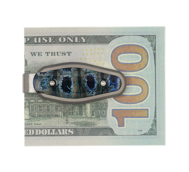 Titanium Money Clip – Blue Fossilized Mammoth Tooth — studio view